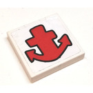 LEGO White Tile 2 x 2 with Red Anchor Sticker with Groove (3068)