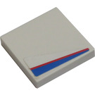 LEGO White Tile 2 x 2 with Red and Blue Line (left) Sticker with Groove (3068)