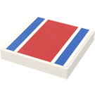LEGO White Tile 2 x 2 with Red and Blue Stripe Sticker with Groove (3068)