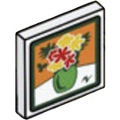 LEGO White Tile 2 x 2 with Red and Yellow Flowers in Vase Picture Sticker with Groove (3068)