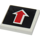 LEGO White Tile 2 x 2 with Red Arrow, White Border on Black Background Sticker with Groove (3068)