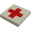 LEGO Weiß Fliese 2 x 2 mit rot Kreuz mit Nut (3068)