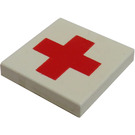 LEGO Bianco Piastrella 2 x 2 con Rosso Croce con scanalatura (3068)