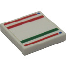 LEGO Weiß Fliese 2 x 2 mit rot, Green Streifen und Blau Dots Aufkleber mit Nut (3068)