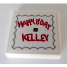 LEGO White Tile 2 x 2 with Red HAPPY B'DAY KELLEY Sticker with Groove (3068)