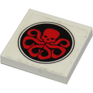 LEGO White Tile 2 x 2 with Red Logo Hydra on Black Ciecle Sticker with Groove (3068)