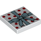 LEGO blanc Tuile 2 x 2 avec rouge Spots et Bleu Parcel Bow avec rainure (3068 / 38374)