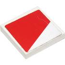 LEGO White Tile 2 x 2 with Red Trapezoid (Right) Sticker with Groove (3068)