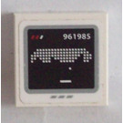 LEGO White Tile 2 x 2 with Screen with White '961985' and Pixelated Pattern Sticker with Groove (3068)