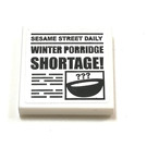 LEGO blanc Tuile 2 x 2 avec SESAME STREET DAILY WINTER PORRIDGE SHORTAGE! Autocollant avec rainure (3068)