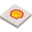 LEGO White Tile 2 x 2 with 'Shell' Logo Sticker with Groove (3068)