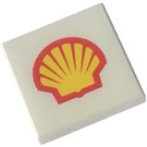 LEGO Wit Tegel 2 x 2 met Shell logo met groef (3068)