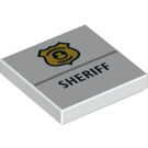 LEGO hvid Flise 2 x 2 med 'SHERIFF' og Politi Badge med rille (3068 / 33635)