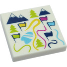 LEGO Hvit Tile 2 x 2 med Ski Map, Mountains, Flags med Rille (3068 / 33800)