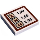 LEGO Weiß Fliese 2 x 2 mit Stamp Price List Aufkleber mit Nut (3068)