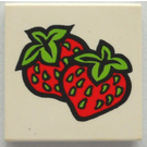 LEGO White Tile 2 x 2 with Strawberries with Groove (3068)