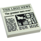 LEGO White Tile 2 x 2 with 'THE LEGO NEWS' with Groove (3068 / 37475)