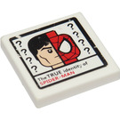 LEGO White Tile 2 x 2 with 'The TRUE identity of SPIDER-MAN' and Head Sticker with Groove (3068)