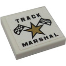 LEGO White Tile 2 x 2 with 'TRACK MARSHAL' & Chequered Flags Sticker with Groove (3068)