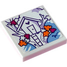 LEGO blanc Tuile 2 x 2 avec Treehouse et Fleurs Autocollant avec rainure (3068)