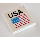 LEGO Weiß Fliese 2 x 2 mit 'USA' und US Flagge Aufkleber mit Nut (3068)