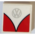 LEGO White Tile 2 x 2 with Volkswagen Logo and Red Curves Sticker with Groove (3068)