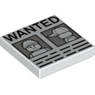 LEGO White Tile 2 x 2 with Wanted Poster with Minfigure with Cap with Groove (3068 / 37471)