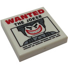 LEGO Hvit Tile 2 x 2 med 'WANTED THE JOKER' Poster med Rille (3068 / 29695)