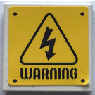 LEGO White Tile 2 x 2 with "WARNING" Triangle and Electrical Symbol Sticker with Groove (3068)