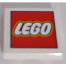 LEGO Weiß Fliese 2 x 2 mit Weiß 'LEGO' auf rot Background Aufkleber mit Nut (3068)