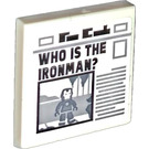 LEGO White Tile 2 x 2 with WHO IS THE IRONMAN? Sticker with Groove (3068)