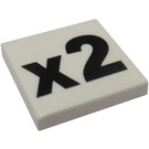 LEGO White Tile 2 x 2 with 'x2' with Groove (87537 / 90818)