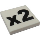 LEGO blanc Tuile 2 x 2 avec 'x2' avec rainure (87537 / 90818)