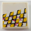 LEGO Wit Tegel 2 x 2 met Geel Checkered Links Sticker met groef (3068)