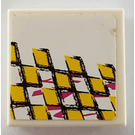 LEGO White Tile 2 x 2 with Yellow Checkered Right Sticker with Groove (3068)