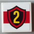 LEGO Weiß Fliese 2 x 2 mit Gelb Number 2 im Feuer Badge Aufkleber mit Nut (3068)