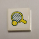 LEGO White Tile 2 x 2 with Yellow Tennis Racket Sticker with Groove (3068)