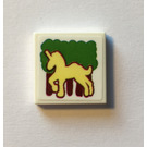 LEGO Weiß Fliese 2 x 2 mit Gelb Unicorn Aufkleber mit Nut (3068)