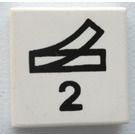 LEGO White Tile 2 x 2 without Groove with Train Track Switch Point Left and "2" without Groove