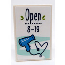 LEGO White Tile 2 x 3 with Blue Hair Dryer and 'Open 8-19' Sticker (26603)