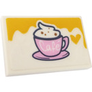 LEGO White Tile 2 x 3 with Cup with Inscription "Cafe" Sticker (26603)