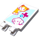 LEGO White Tile 2 x 3 with Horizontal Clips with Cats Sticker ('U' Clips) (30350)