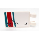 LEGO White Tile 2 x 3 with Horizontal Clips with Dark Turquoise and Red Stripes Sticker (Thick Open 'O' Clips) (30350)