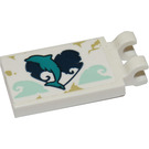 LEGO White Tile 2 x 3 with Horizontal Clips with Dark Turquoise Dolphin on Heart Sticker (Thick Open 'O' Clips) (30350)