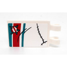 LEGO White Tile 2 x 3 with Horizontal Clips with Dark Turquoise end Red Stripes and Cracks Sticker (Thick Open 'O' Clips) (30350)