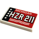 LEGO White Tile 2 x 3 with License Plate 'HZR 211', 'MICHIGAN', Stars Sticker (26603)