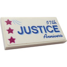 LEGO White Tile 2 x 4 with 3 Stars and "57th, JUSTICE, Annivers" Sticker (87079)