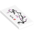 LEGO White Tile 2 x 4 with Bird and Blossom Drawing Sticker (87079)