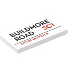LEGO White Tile 2 x 4 with ‘BUILDMORE ROAD’ Street Sign Sticker (87079)