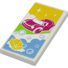 LEGO White Tile 2 x 4 with car wash Sticker (87079)
